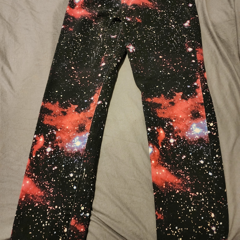 Blackheart Galaxy Print Jeans in Red and Black